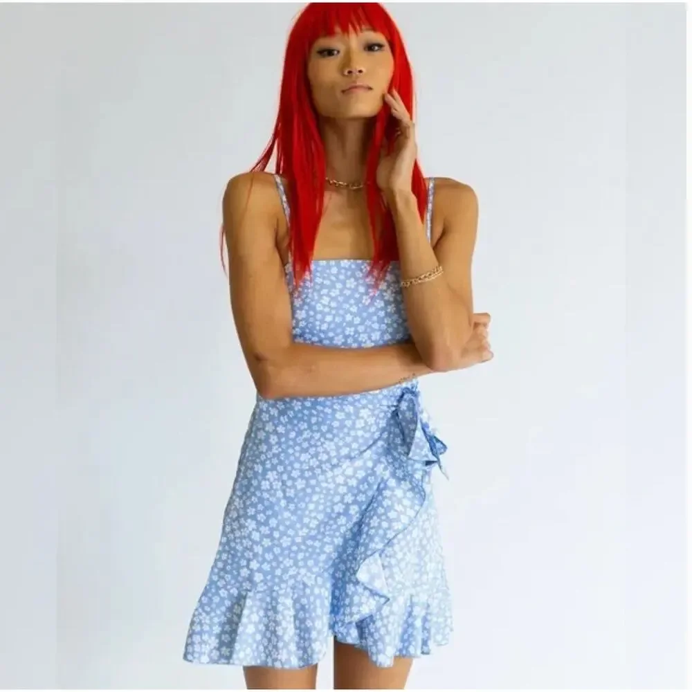 Princess Polly Caesura Dress Blue Floral Wrap Skirt Size 12 NWT- Feminine Girly